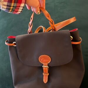 Dooney & Bourke Black Nylon and Brown Leather Backpack
